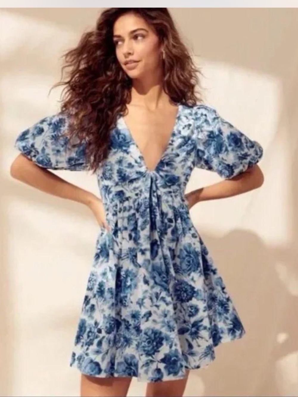 Abercrombie & Fitch Blue Floral Tie-Front Mini Dress